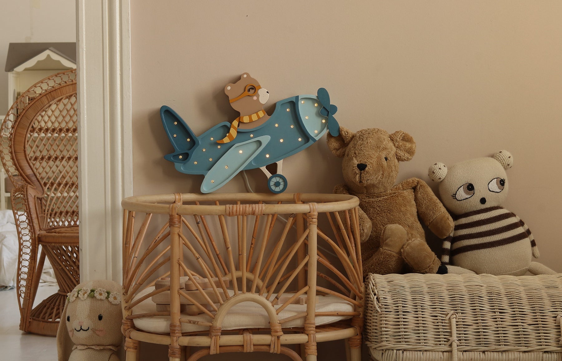 Little Lights - Denim Blue Bear Vintage Aircraft Lampe - Stilvolles Kinderzimmer Nachtlicht
