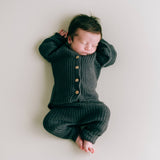 Dark gray ribbed trousers: 3-6 months